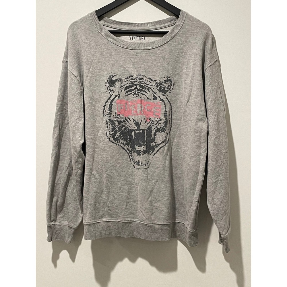 Vintage Canvas‎ Fierce Tiger Graphic Sweatshirt Crewneck Gray Women's M